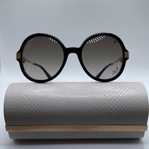 NWOT! Jimmy Choo oversized women’s sunglasses. Round black frames with gold arms